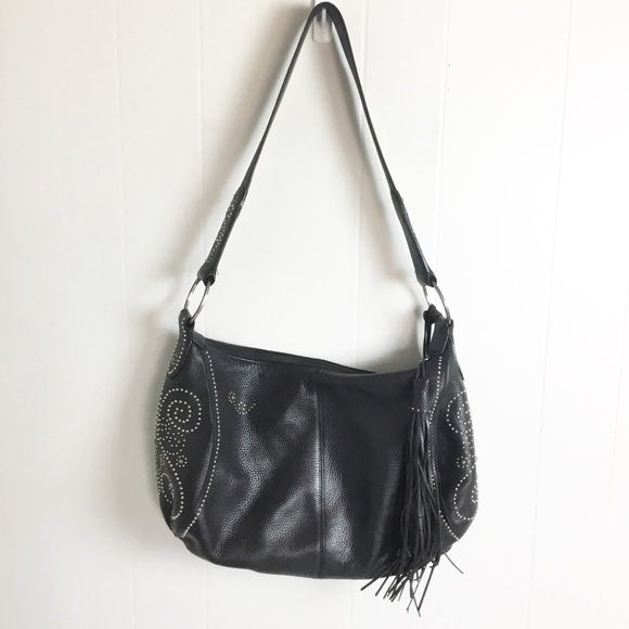 Brighton Breeze Leather HOBO Bag Purse Studded Retail $260 Black - Picture 1 of 10